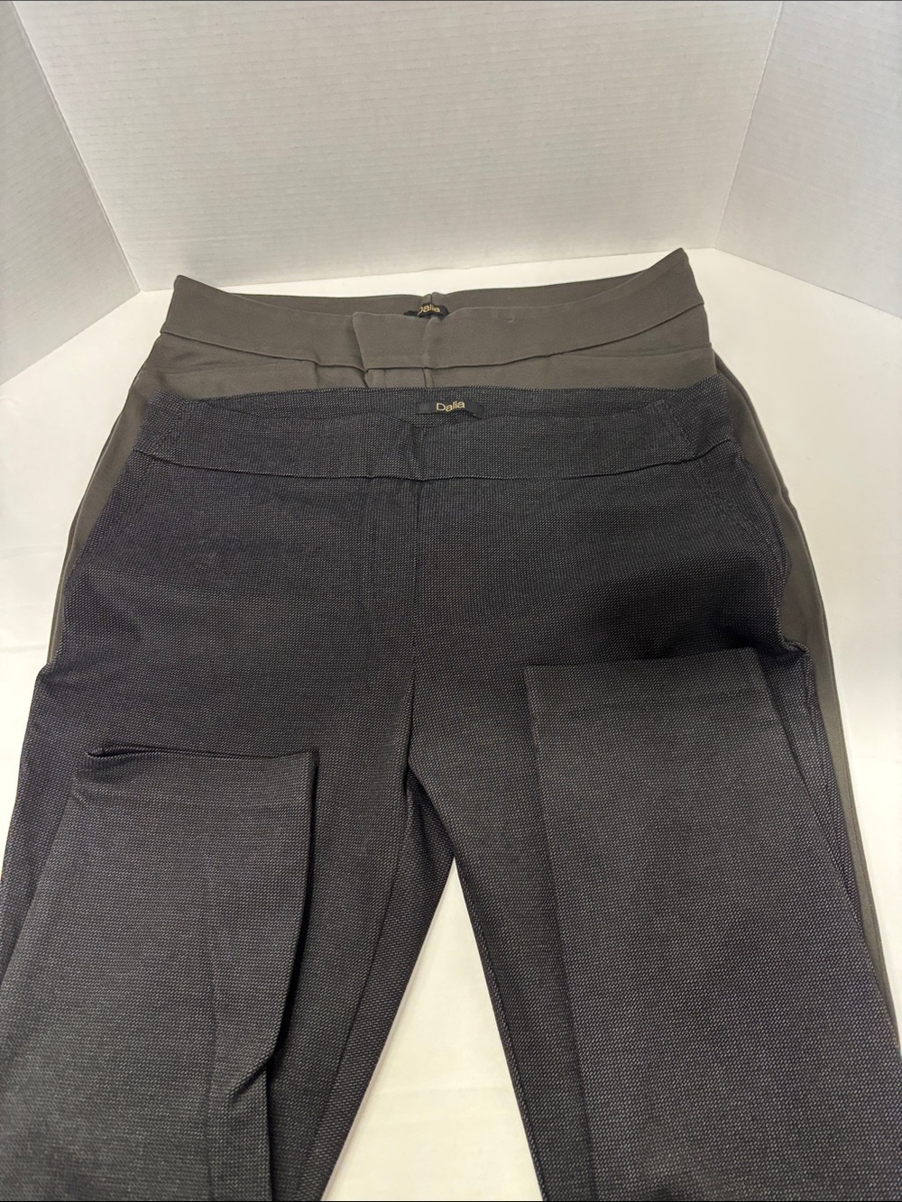Lot of 2 Dalia Black Textured Straight-Leg Pull-On Trousers and Khaki Green
